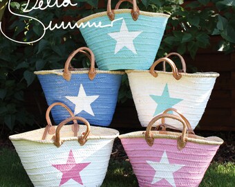 Ibiza Beach Bag French market Basket Natural Big Tote Bag with a STAR