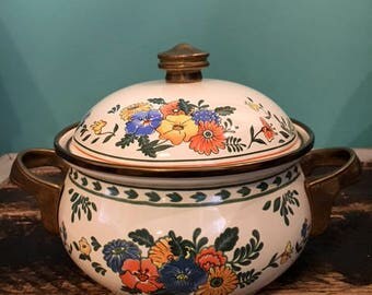 Vintage M. Kamenstein Metal Floral Enamel Cookware Pot