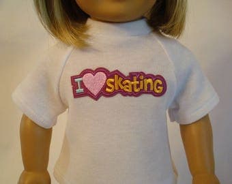 Skating T Shirt for American Girl Doll and 18-inch Dolls – White Knit I Love Skating Shirt