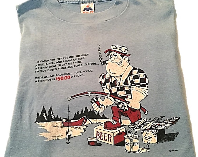 Vintage 1980s Fishing XL TShirt Tee Shirt - Gag Gift - Miller T-Shirt Made in the USA,