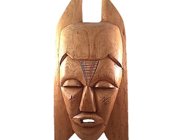 Vintage Authentic African Carved Wooden Mask Affordable Tribal Wall Hanging Decor Ghana Africa