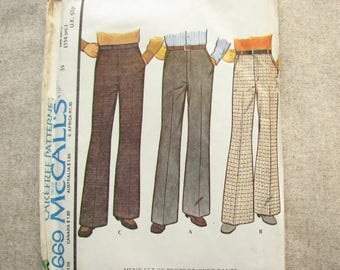 1970s mens trousers pattern, McCall 4669 pants pattern in 3 variations, waist 99 hip 114cm, uncut