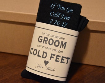Groom Embroidered Wedding Dress Socks | In Case You Get Cold Feet | Gifts from Bride to Groom | Wedding Gifts | Socks | Includes Label