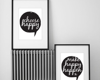 Happiness Prints, set of 2 A4. Motivational Print Collection