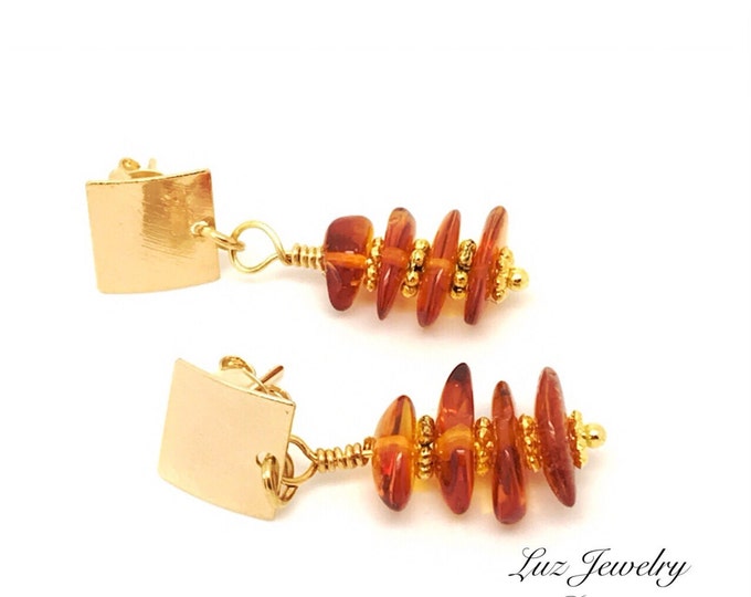 Tangerine Orange Earrings, aAmber earrings, Orange Jewelry, honey amber earrings, amber dangle, amber chip earrings, nugget amber earrings