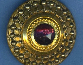 Antique Button Brass with Amethyst Jewel, LRG