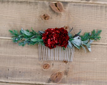 Boho Burgundy And Juniper Berry Floral Hair Comb