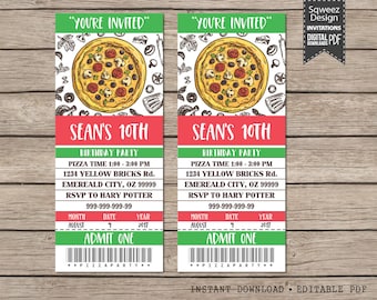Pizza Invitation, Pizza Party Invitation, Chef Party Invitation, Digital Printable File - Instant Download Editable PDF