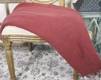 Linen auburn burgundy red throw- Bordeaux twin/full size blanket-Thick dense softened linen bed quilt