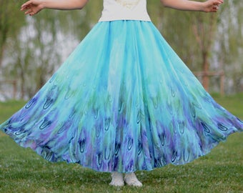 peacock skirt,feather skirt,chiffon skirt,long summer skirt,chiffon maxi skirt,full skirt,long skirt,maxi skirt