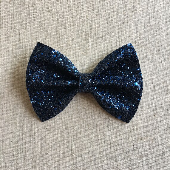 Navy Blue Glitter Bow Tie and Hair Bow blue Glitter Bow Tie