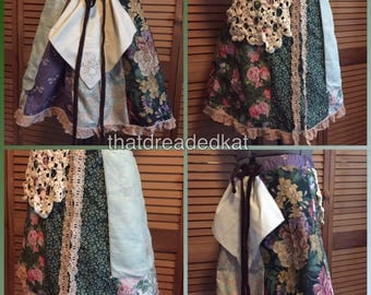 Shabby chic floral upcycled doily lace skirt Patchwork Country romantic