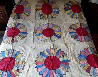 9 Vintage 100% Cotton Dresden Plate Quilt Squares