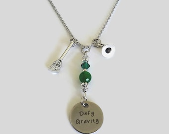 Wicked The Musical inspired Necklace "Defy Gravity" - Broom, Witch Hat Charms - Wicked Musical Gift - Elphaba - Motivational Gift