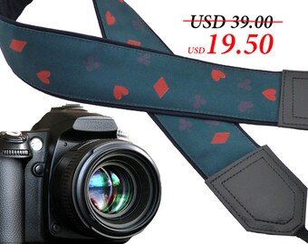 Play cards camera strap. Black Jack. Poker. Card game strap. Dark green DSLR / SLR Camera Strap. Camera accessories. Great Gift by InTePro