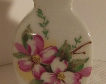 Vase, Porcelain, Ceramic, Hand Painted, Vintage, Miniature, DOGWOOD BLOOMS, Japan, Mid-Century