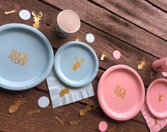 Buck or Doe Gender Reveal Party or Baby Shower Cups, Plates, and Napkins, Boy or Girl Party, Baby Shower Supplies, Its a Boy, Its a Girl,