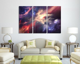 Nebula Space Triptych Metal Wall Art Ready to Hang