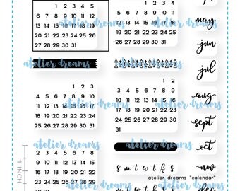 AD-036 CALENDAR - Planner Stamps (Photopolymer Clear Stamps) Hobonichi Stamp, Filofax Stamp, Watercolor Stamp