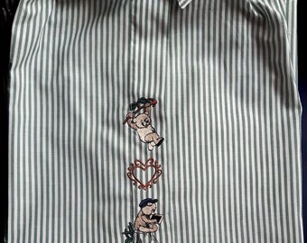 Vintage Austrian Women's Trachten Stripe Shirt Blouse No. 44