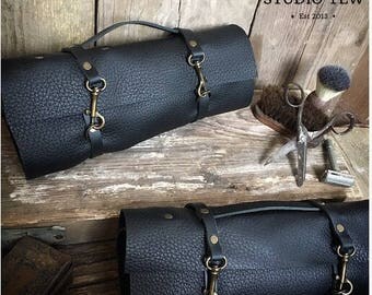 Leather Wash Bag Roll, Black Leather Toiletry Bag, Leather Dopp Kit, Tool Kit, Dad Gift, Leather Roll, Fathers Day Gift, Husband Gift