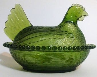 Glass hen on nest | Etsy