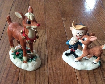 2 Rudolph The Red Nosed Reindeer Figurines
