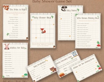 Woodland baby shower games set -PRINTABLE, Forest animals baby shower games, digital file - set of 8 - Animals baby shower game set - BSU001