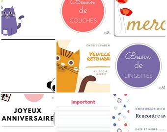 Messages aux parents à imprimer - Coupons 2 par pages - Alerte au bobo, joyeux anniversaire, ne pas oublier...