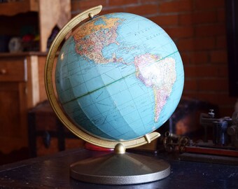 Poligraphic World Globe - 10" - Hy-Press Bilt - Weber Costello - English Language - Vintage Office/Library Deco - Map of Earth