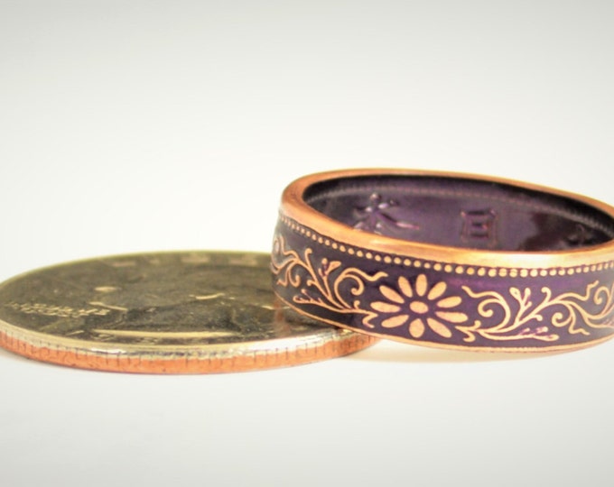 Coin Ring, Purple Ring, Japanese Ring, Coin Ring, Japanese Coin, Japanese Jewelry, Coin Rings, Japanese Art, Coin Art, Japanese Coin Ring