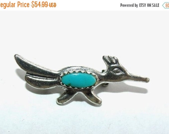 Storewide 25% Off SALE Beautiful Vintage Designer Southwestern Styled Roadrunner Turquoise Brooch Featuring Lovely Detailed Design