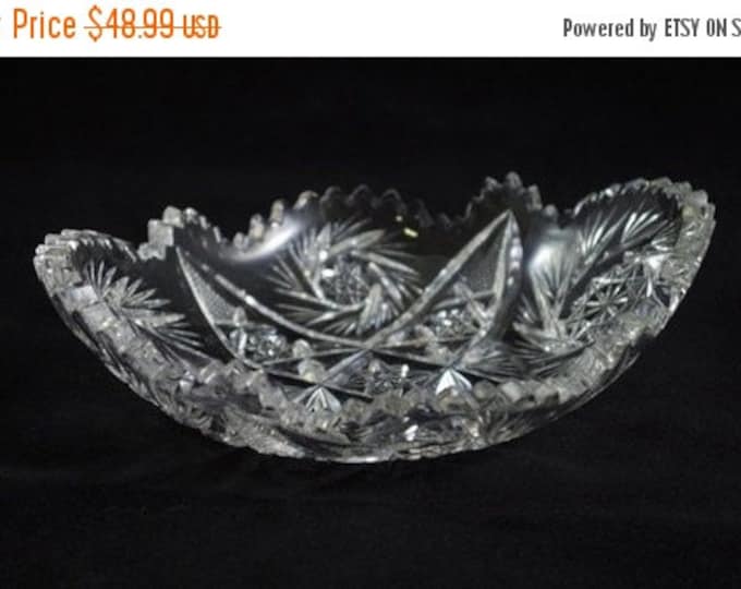 Storewide 25% Off SALE Wonderful Vintage Clear Patterned Crystal Cut Relish Serving Dish Featuring Delicate Pattern Design