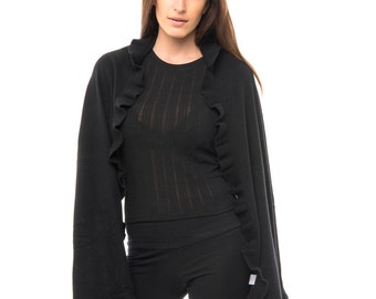 Black Cashmere Ruffle Wrap/Cashmere Ruffle Wrap/Black Cashmere Wrap/Pure Cashmere Ruffle Wrap