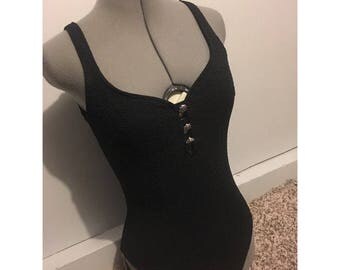 VTG Black Flower Detail Swimsuit