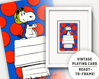 Snoopy Red Baron Art • Vintage Playing Card • Custom Matted 5X7 or 8X10 • Unique Peanuts Collectible • Ephemera • Wall Art • Gift!