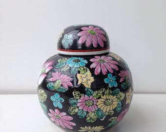 Vintage Chinese Ginger Jar with brightly colored flower design