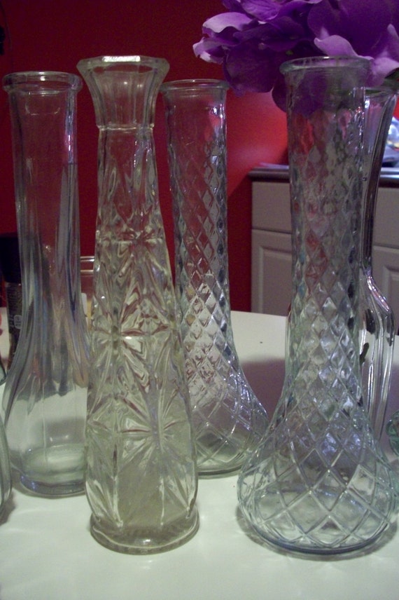 Clear Glass vase set Vintage Bud Vase collection set of 16