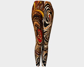 MAKOA Leggings-Abstract-Art-Drawing-African Print-Black-Brown-Orange-Tribal-Clothes Wearable Art- Women- Pants -Clothing-XS-S-M-L-XL