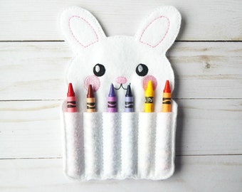felt crayon roll up - Easter toys for kids - Easter gift - Easter bunny crayon roll - Easter basket stuffers - felt toy - Easter rabbit gift