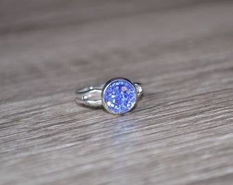 Purple Druzy Ring. Silver tone adjustable ring setting with light purple stone. Faux druzy, dainty ring, bridesmaid gift, gift for her