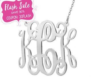 Silver monogram necklace 1.5 inch pendant select any initial made with 925 Sterling silver