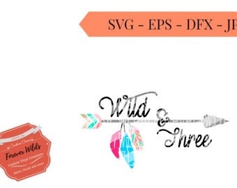 Wild and three svg - arrow svg - colorful feather svg - birthday svg- floral svg - svg files - cricut files -silhouette files - cutting file