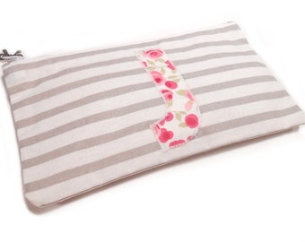Initial Appliqued Cosmetic Bag, Personalised Make Up Bag, Personalised Pencil Case, Pouch, Pink Floral Pencil Case, Floral Cosmetic Bag