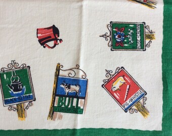 English pub signs vintage tea towel