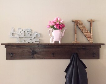 Handmade Rustic Wooden Coat Rack with Shelf - Choose Your Stain Color