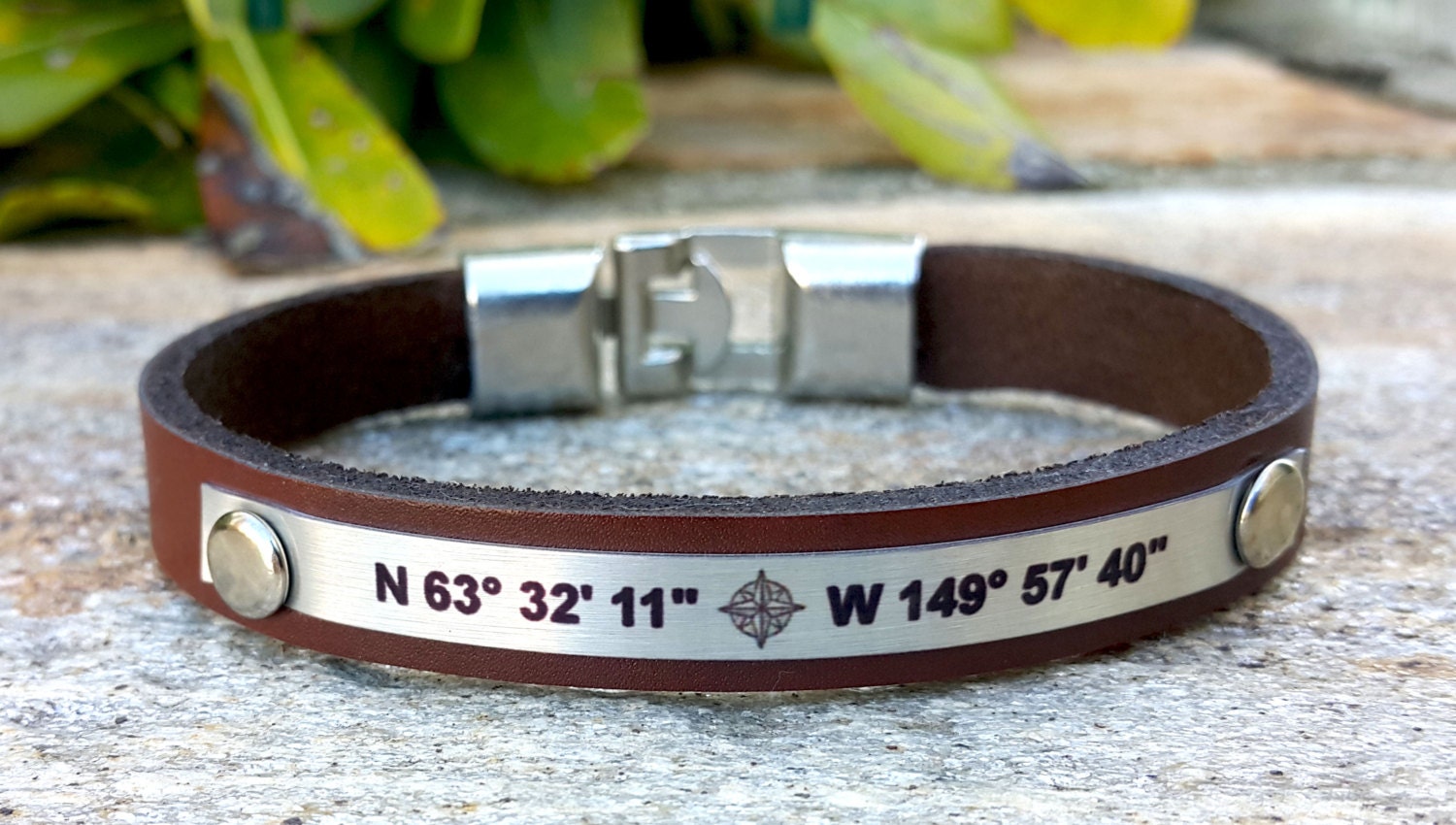 Custom Coordinates Leather Bracelet GPS Bracelet