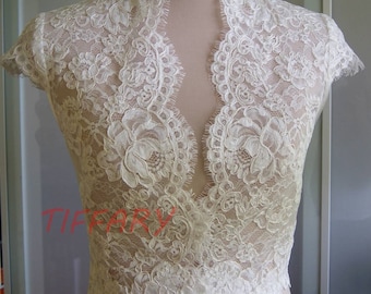 Wedding bolero, top, jacket of lace, short sleeves, fastened front, alencon . Romance unique bridal bolero PEARL 1