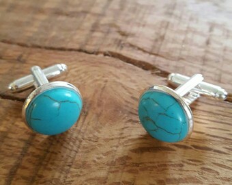 Turquoise cufflinks, birthstone cufflinks, gift for him, birthday gift, December birthday, anniversary gift, wedding cufflinks, Fathers Day