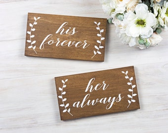 Rustic Wedding Decor- Wedding Chair Signs- His forever Her Always- Outdoor Wedding Decor-Rustic Wooden Wedding Sign- Boho Wedding Decoration